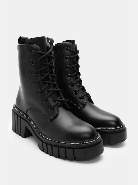 Lace-Up Ankle Boots with Lug Sole 4315001-black