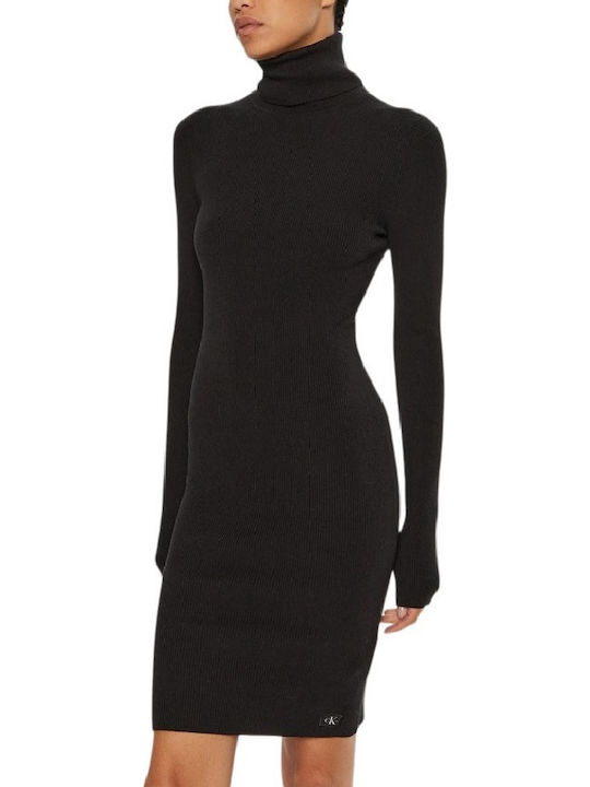 Calvin Klein Mini Φόρεμα Πλεκτό Ζιβάγκο Μαύρο