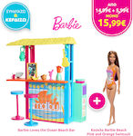 Barbie Ocean Beach Σετ Loves the Ocean Beach Bar & Κούκλα Barbie Beach Tropical Pink and Orange Swimsuit