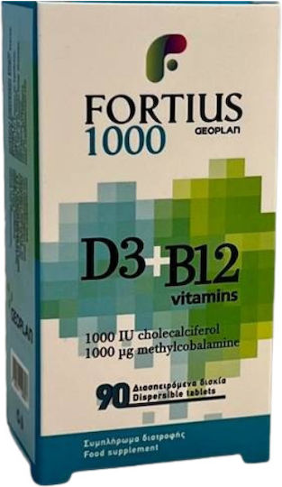 Geoplan Nutraceuticals Fortius D3 + B12 Βιταμίνη για Ενίσχυση του Ανοσοποιητικού & την Υγεία των Οστών 1000iu 1000mg 90 ταμπλέτες
