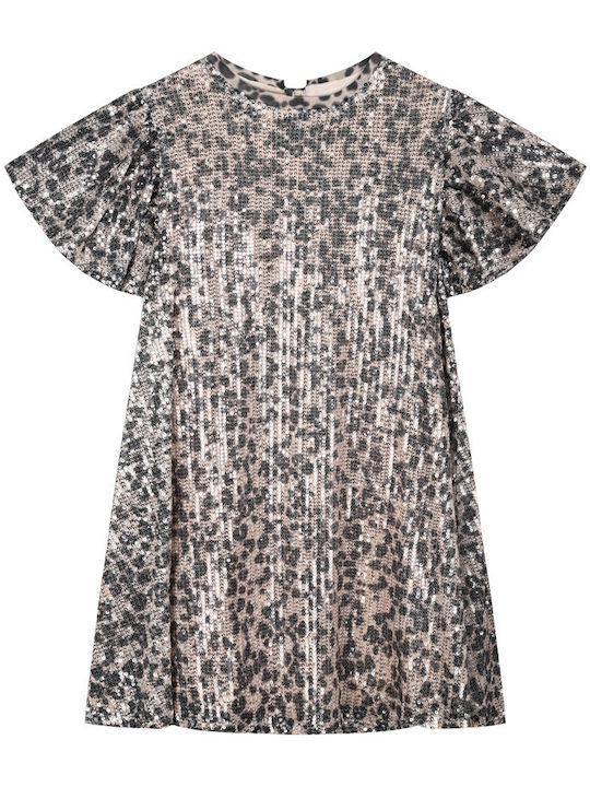 Girls Dress Short Sleeve with Sequins Animal Print Set with Accessories Multicolour