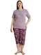 Pijamale Capri pentru Femei cu Mâneci Scurte 0942 Multicolor