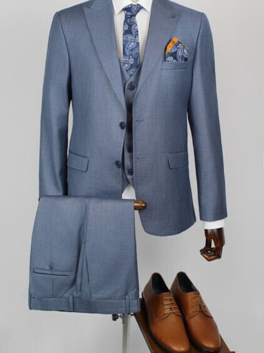 Men's Blue Suit Mixed Wool 65% Polyester 35% Viscose