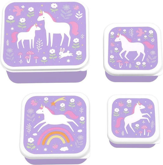 A Little Lovely Company Plastic Kids' Lunch Set Unicorns Purple