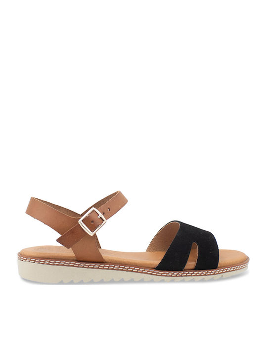 Δερμάτινα Γυναικεία Σανδάλια Flatforms Μαύρα