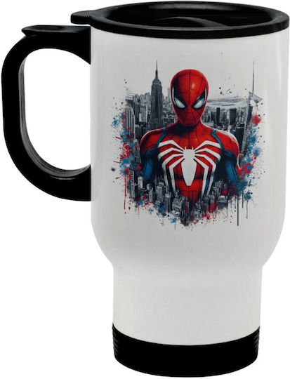 Koupakoupa Spiderman City Stainless Steel Thermos Bottle 450ml White with Handle and Straw