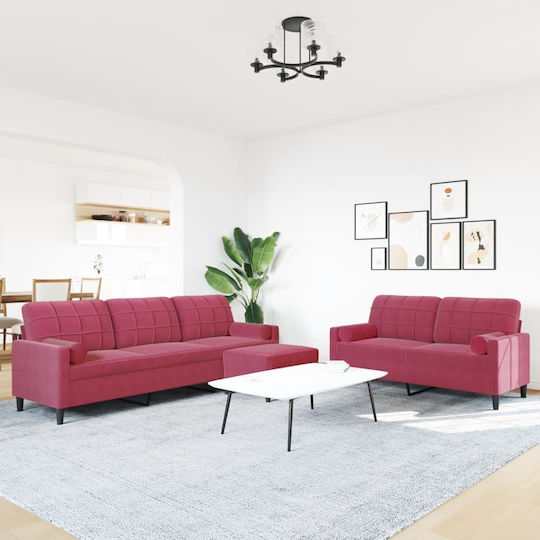 Living Room Furniture Set 3-Seater & 2-Seater & Stool Red