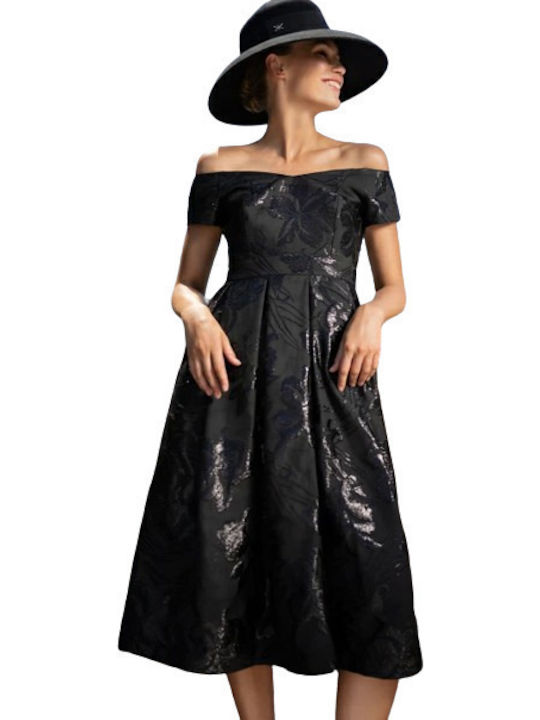 Brokatkleid mit herzförmigem Ausschnitt Schwarz