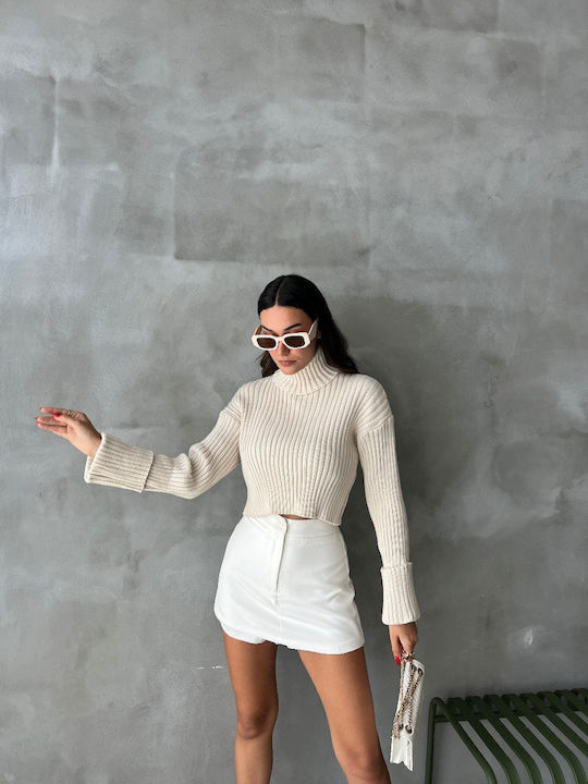Damen Pullover Rollkragen Ecru