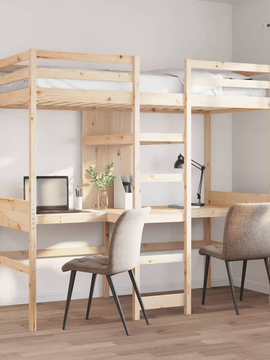 Pat pentru Copii Loft Bed Single cu Birou Bej p...