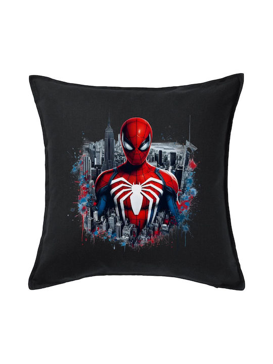 Spiderman City Black Sofa Pillow 100% Cotton Filling Included 50x50cm