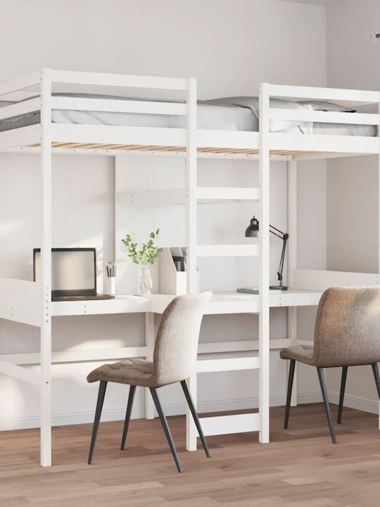 Pat pentru Copii Loft Bed Single cu Birou Alb p...