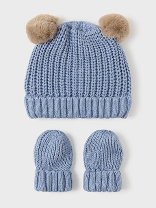 Hat Kids Beanie Set with Gloves Knitted Light Blue 2pcs