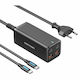 Vention Charger GaN with 2 USB-A Ports and 2 USB-C Ports and Cable USB-C - USB-C 100W Power Delivery / Quick Charge 3.0 Blacks (FBSBG-EU)