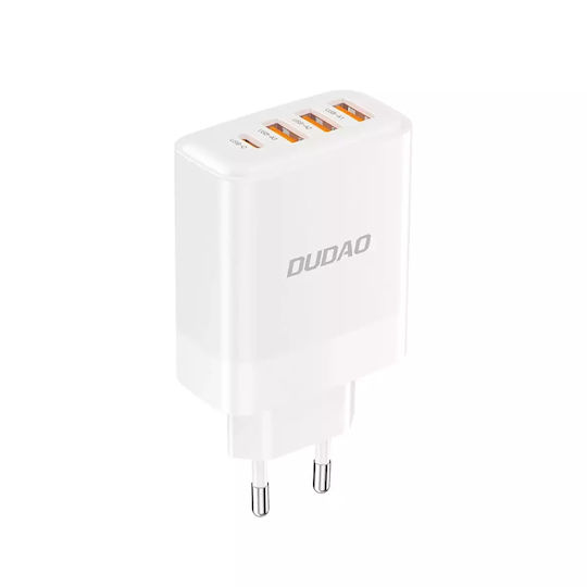 Dudao Φορτιστής Χωρίς Καλώδιο με 3 Θύρες USB-A και Θύρα USB-C 20W Power Delivery / Quick Charge 3.0 Λευκός (A5HEU)