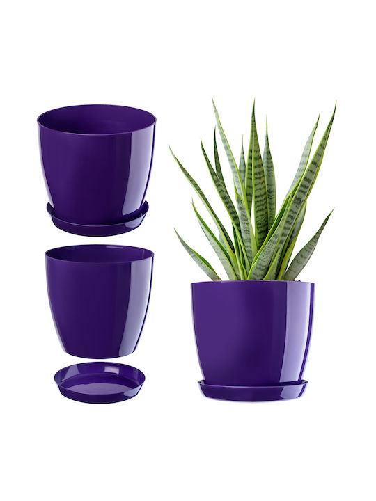 Kadax Plastic Flower Pot with Saucer 20cm Purple