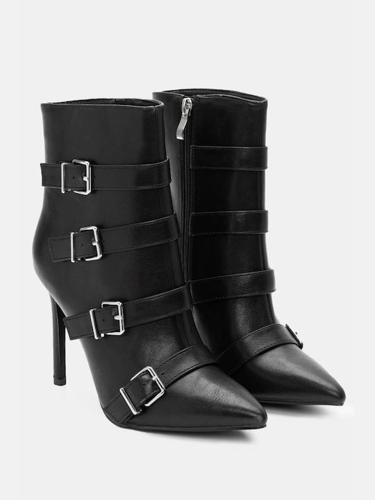 Heeled Ankle Boots with Decorative Straps 4323301-black