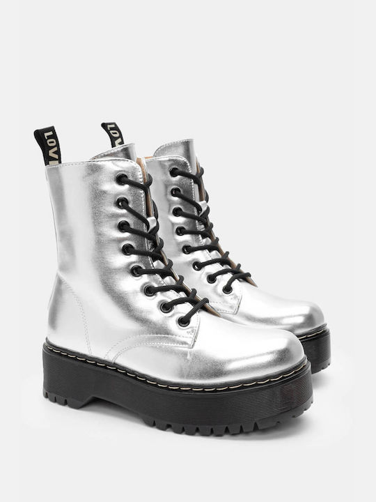 Lug Sole Ankle Boots with Zipper 4321911-silver