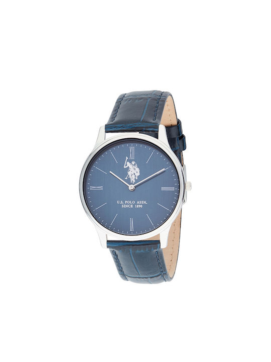 U.S. Polo Assn. Watch Battery with Blue Leather Strap