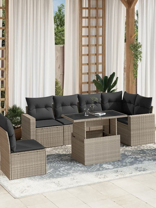 Garten- und Outdoor-Möbelsets 7 Stück Grau mit ...