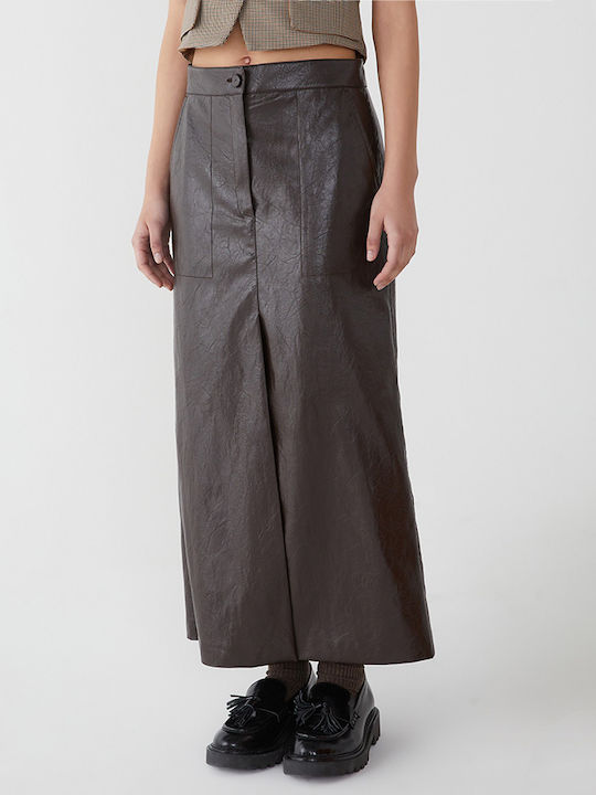 IBlues Leather Midi Skirt Coffee