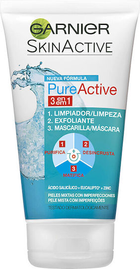 Garnier Pure Active 3 in 1 Gel Καθαρισμού Προσώπου για Ακνεϊκές Επιδερμίδες 150ml