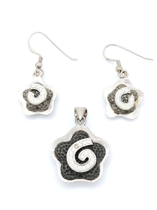 PS Silver Set mit Ohrringe & Anhänger aus Silber mit Steinen
