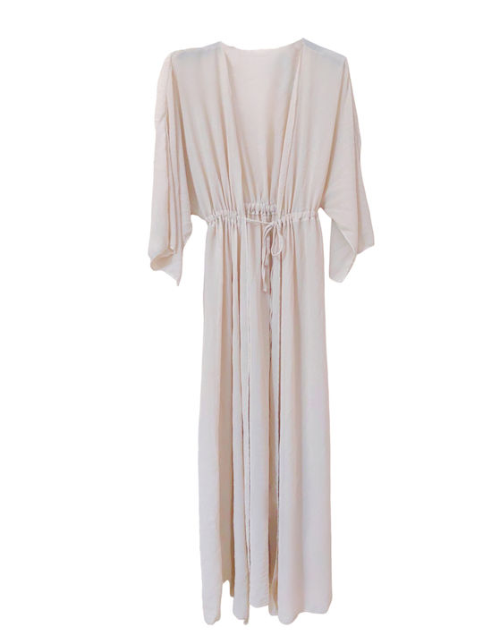 Fashion Vibes Women's Maxi Kimono Beachwear Beige