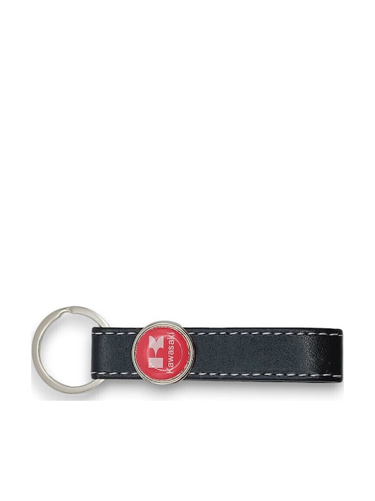 Leather Keychain Kawasaki Enamel Black OEM Leather Kawasaki