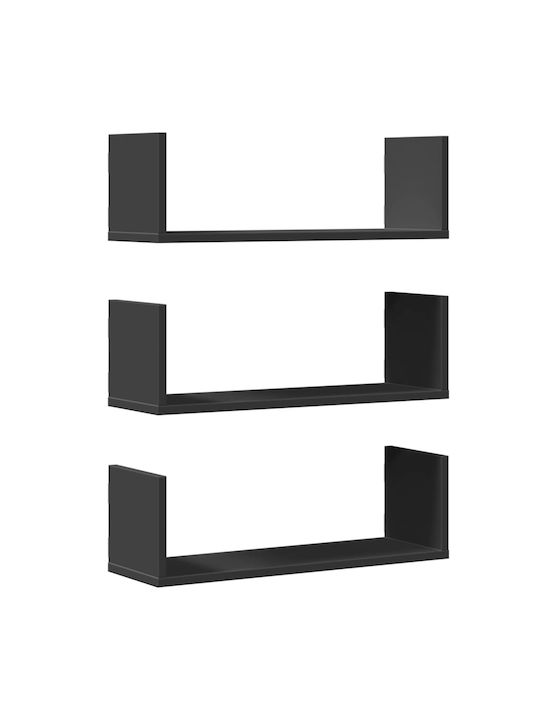 Shelves Wall Black 3pcs 58x18x18cm