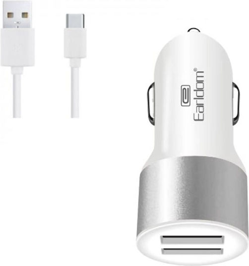 Auto Gs Car Charger 2.1A with Ports: 2xUSB with Cable Type-C White Color