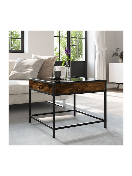Square Glass Side Table Smoky Oak M50xL50xH41cm