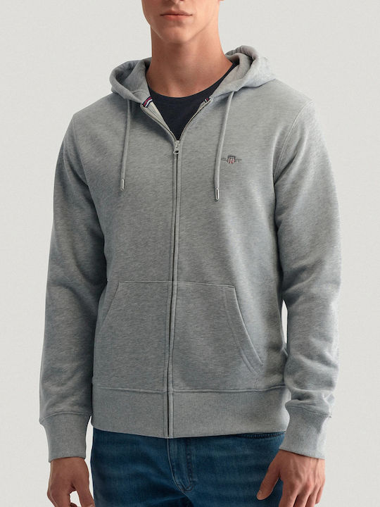 Gant Shield Men's Sweatshirt Jacket with Hood Grey Melange