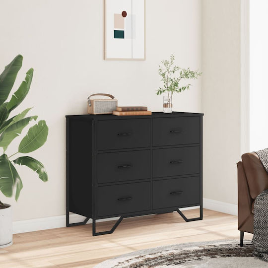 Wooden Chest of Drawers with 6 Drawers Black 91x35.5x74.5cm
