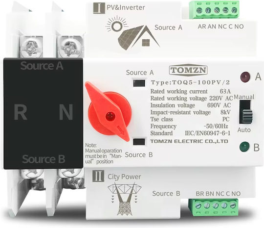 Automatic Switch Transfer Between Grid Photovoltaic Panels 2p 230v 63a