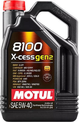 Motul 8100 X-Cess Gen2 Synthetic Car Lubricant 5W-40 A3/B3 5lt for Diesel Engine