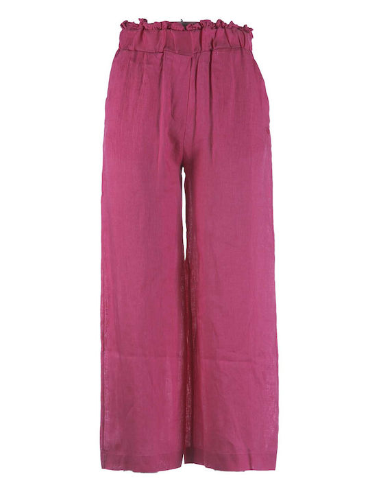 Ottod'ame Women's Fabric Trousers with Elastic in Loose Fit Pink