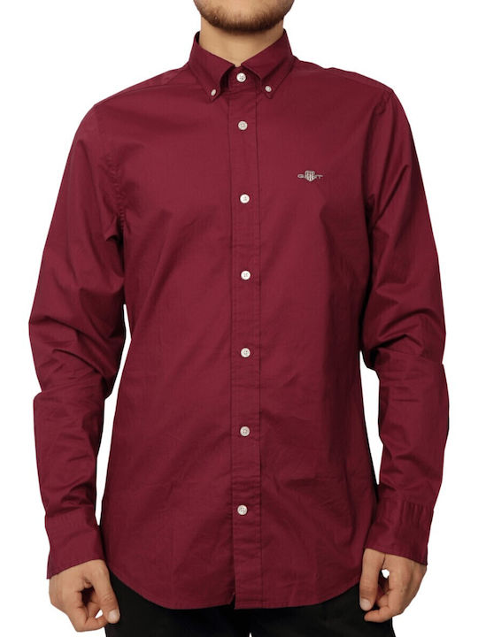 Gant Long-sleeved Cotton Shirt Bordeaux