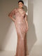 Maxi Βραδινό Φόρεμα με Διαφάνεια Gold Pink