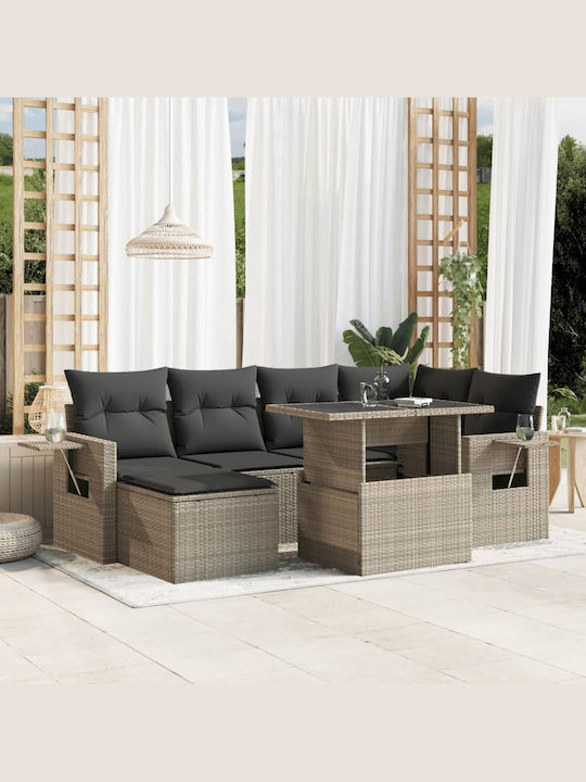 Garten- und Outdoor-Möbelsets 7 Stück Grau mit ...