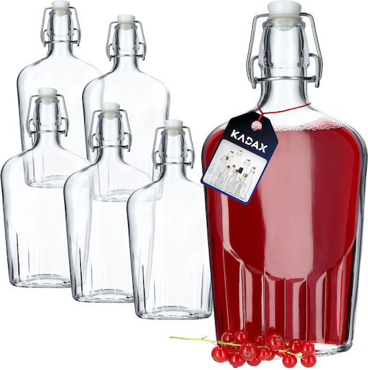 Kadax Μπουκάλι Νερού Γυάλινο με Κλιπ Διάφανο 500ml 6 Τεμάχια