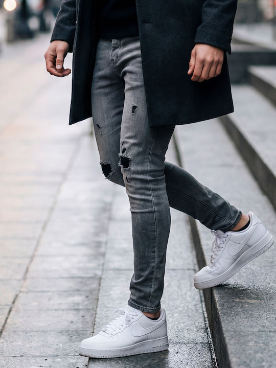 Men's Elastic Jeans Pants with Slim Straight Fit Gray