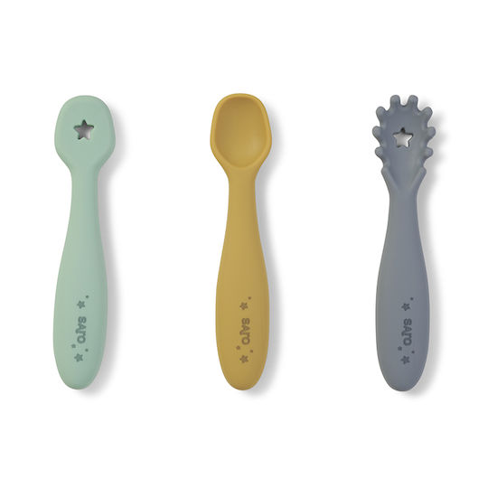 Saro Baby Set with Spoons made of Silicone for 4+ months Blue 3pcs