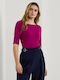 Women's Blouse Cotton Short Sleeve with Boat Neckline Fuchsia