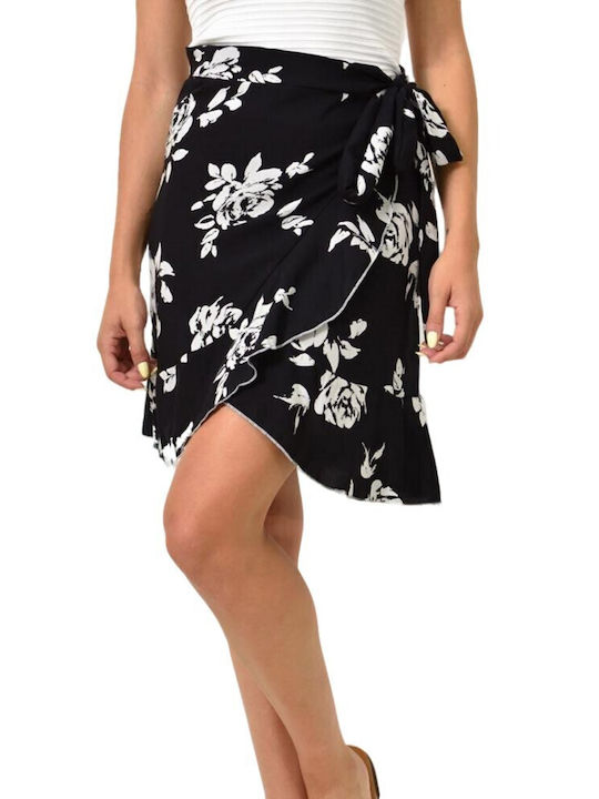 First Woman Envelope Skirt Floral Black