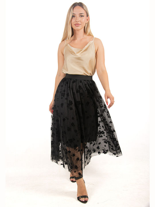 Ellen Skirt with Tulle Floral Black