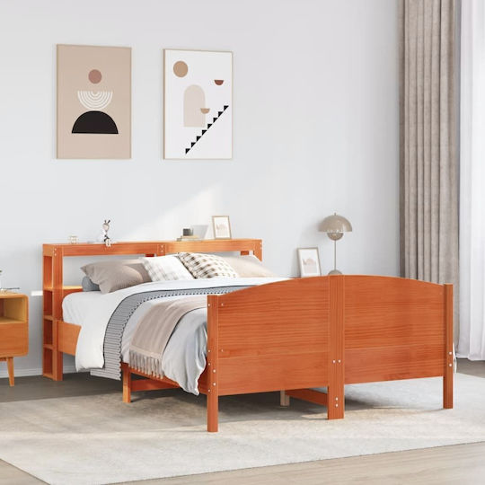 King Size Holzbetten Braune Kiefer mit Lattenrost für Matratze 190x190cm