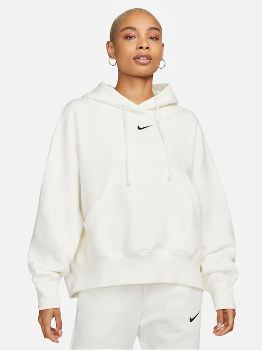 Nike Μακρύ Γυναικείο Φούτερ με Κουκούλα Μπεζ