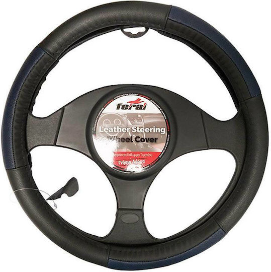 Auto Gs Car Steering Wheel Cover with Diameter 38cm Leather Black with Blue Stitching