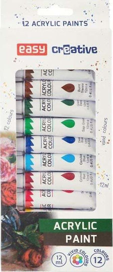 Easy Set of 12 tubes acrylic paint, Easy, Multicolor Ακρυλικό Χρώμα Ζωγραφικής 12ml